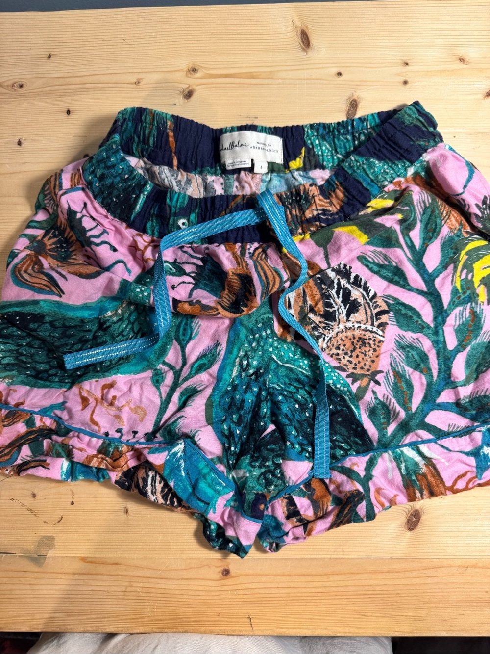 Anthropologie Pink Tropical Print Ruffle Hem Shorts